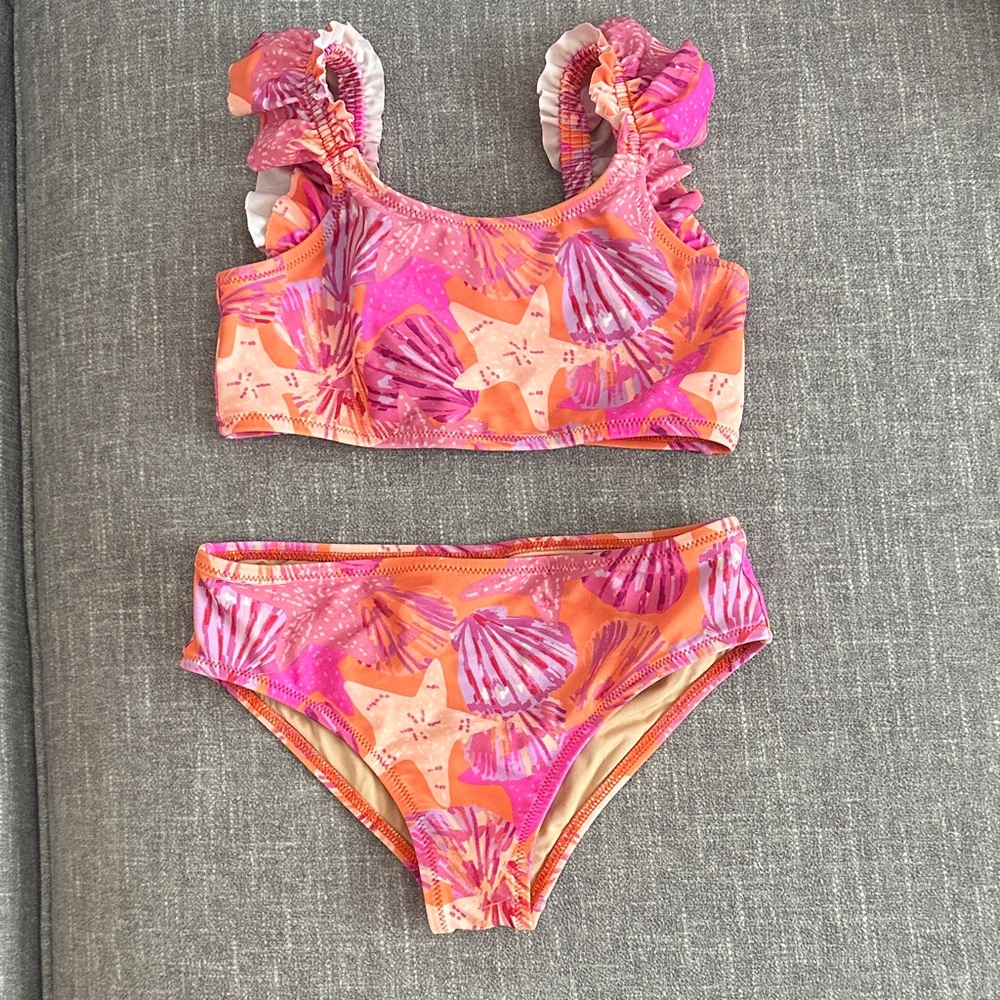 Crewcuts Pink & Orange Seashell Ruffle Two-Piece Swim Set